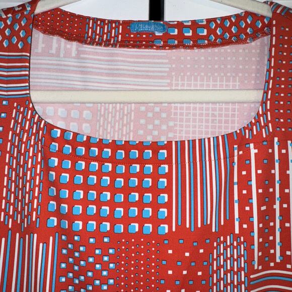 J. McLaughlin Dress /Orange Blue /Size Small/Short Sleeve Stretch Pockets - Picture 2 of 11